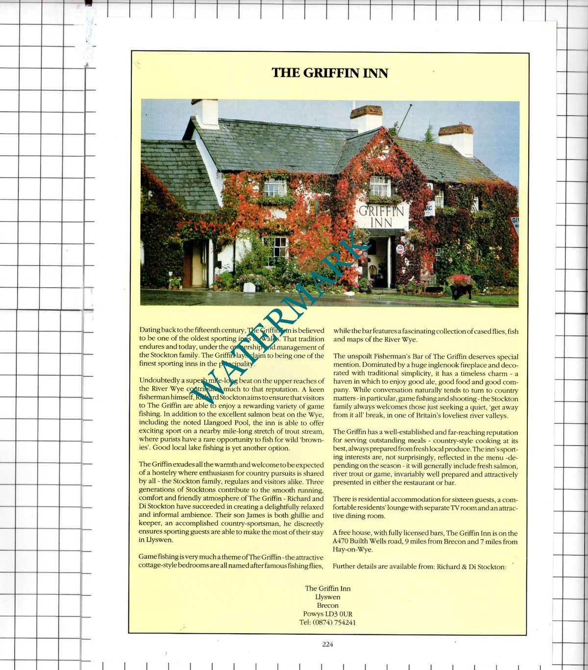 The Griffin Inn Llyswen Brecon Wales Richard Stockton - 1991 Advert
