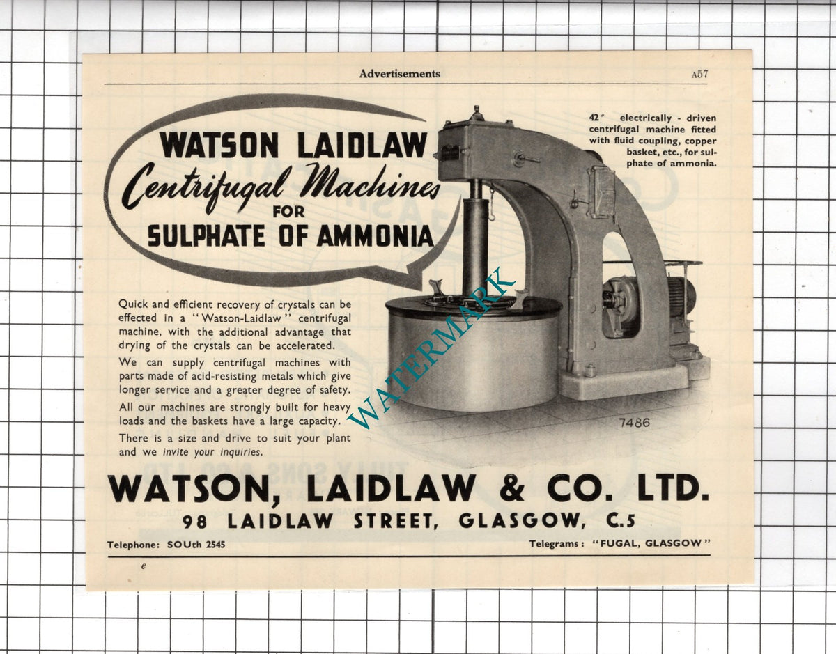 Watson Laidlaw & Co Ltd Glasgow / Tully Sons & Co Ltd Newark Notts-  1951 Advert
