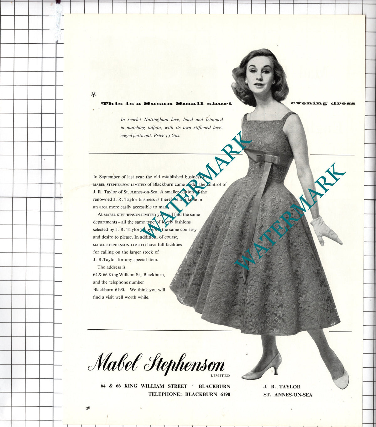 Mabel Stephenson Ltd Blackburn Lancashire J R Taylor St Annes-on-Sea 1956 Advert
