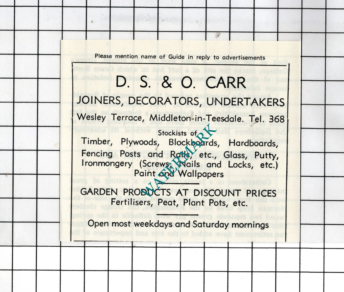 D S & O Carr Joiners Wesley Terrace Middleton-in-Teesdale -   1977 SMALL Advert