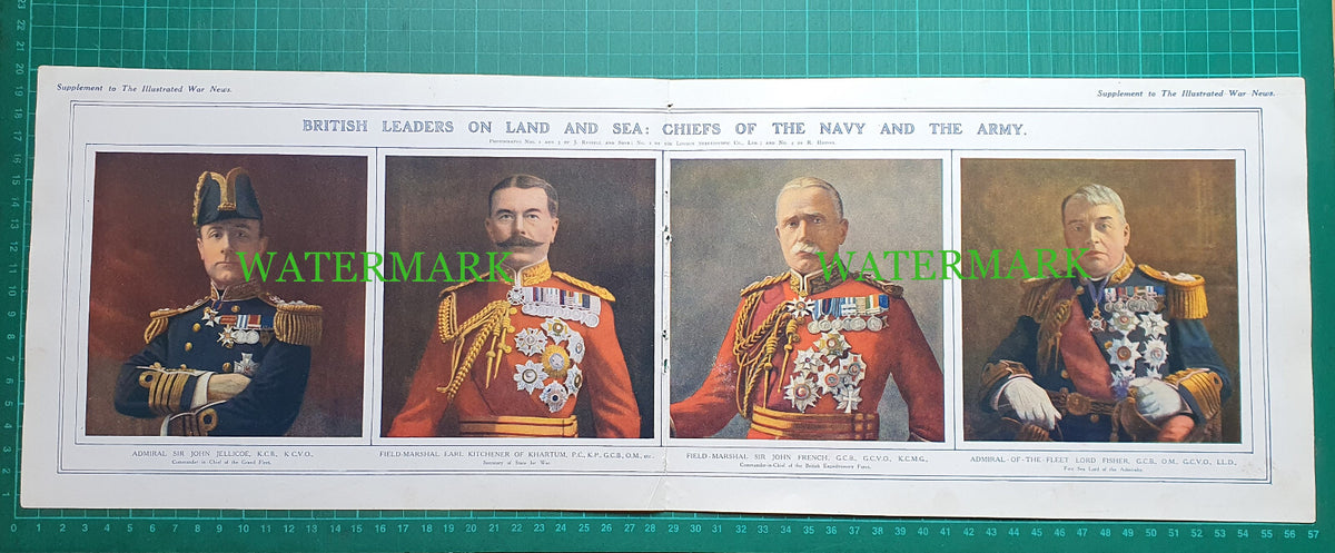 British Leaders WW1 Jellicoe John French Lord Fisher Kitchener - 1915 Pullout
