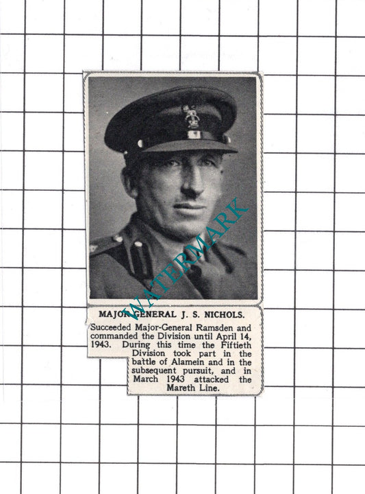 Major General J S Nichols Fiftieth Division WW2 - 1945 Small Clipping
