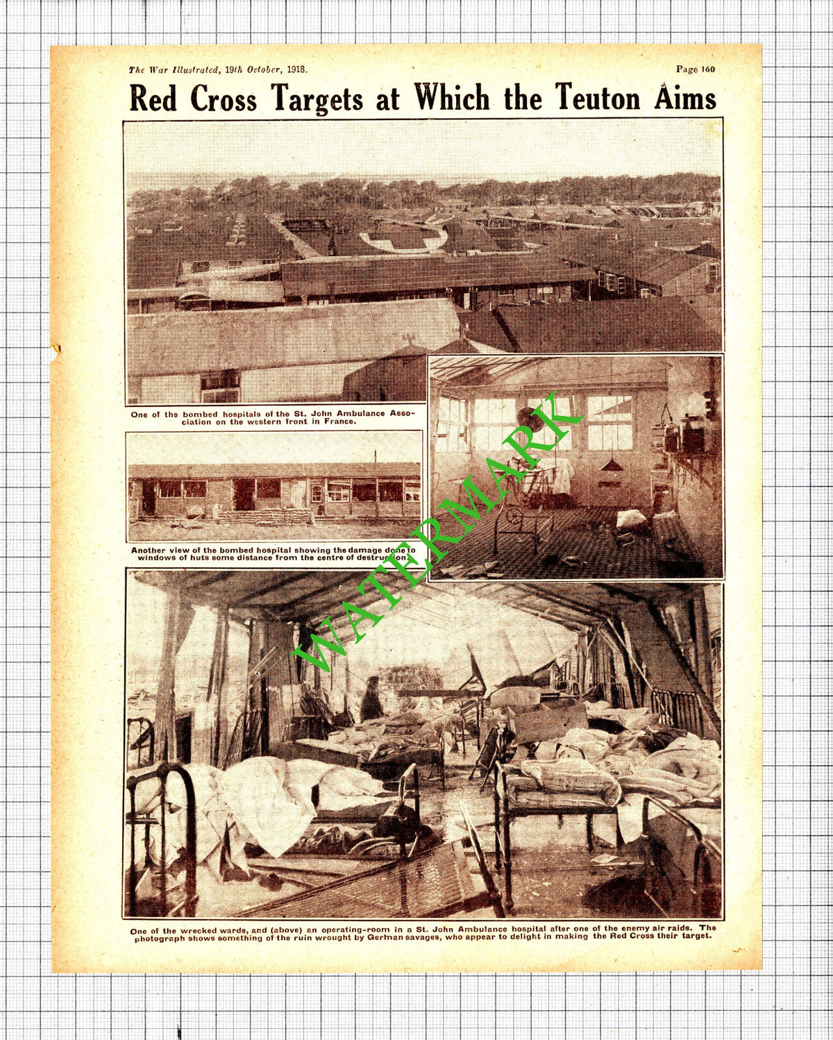 St John Ambulance Hospital Bombed France Great War  - 1918 Cutting
