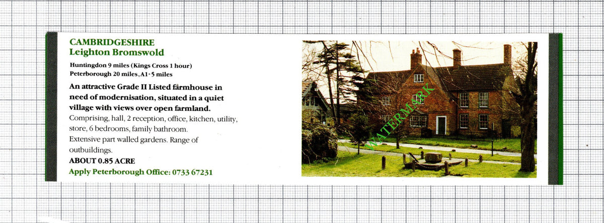 Leighton Bromswold Cambridgeshire House Sale Advert  - 1991 Cutting