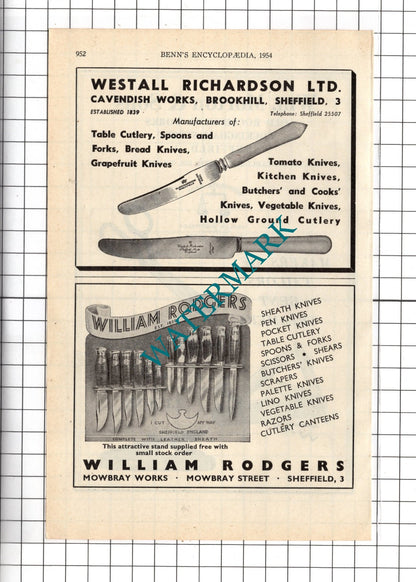 William Morton & Sons Sheffield Westall Richardson William Rodgers  -1954 Advert
