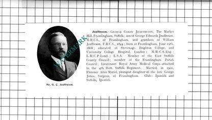George Cody Jeaffreson  Framlingham / Herbert Ibberson Hunstanton -1911 Clipping