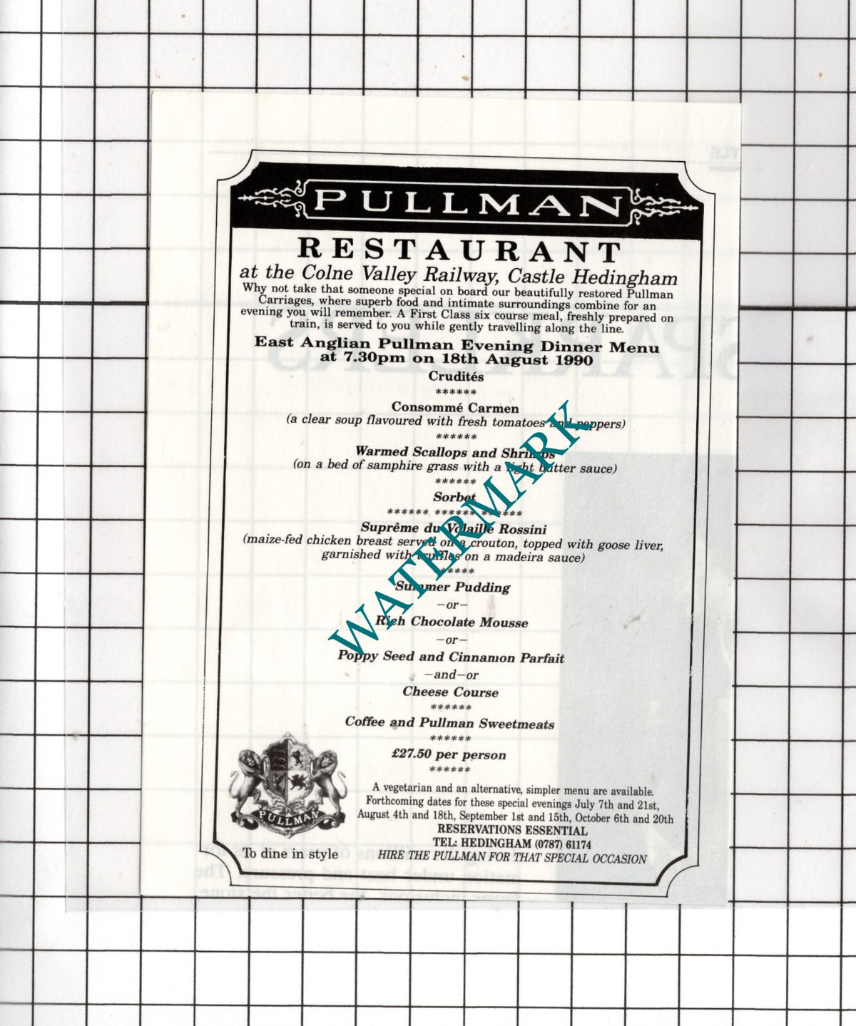 Pullman Restaurant Colne Valley Railway Castle Hedingham Essex  - 1990 Advert