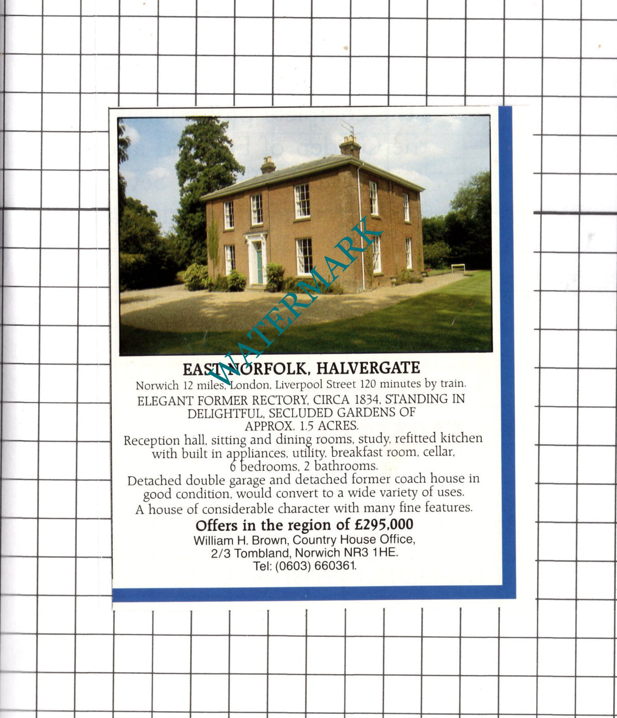 Halvergate East Norfolk Rectory House Sale Advert  - c.1990 Clipping