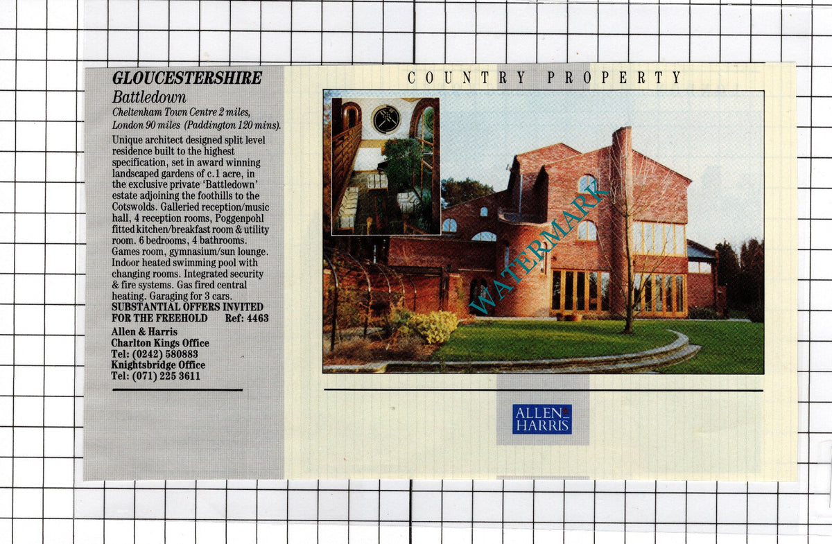 Battledown Gloucestershire / Esher Weybridge Surrey   - 1991 House Sale Advert