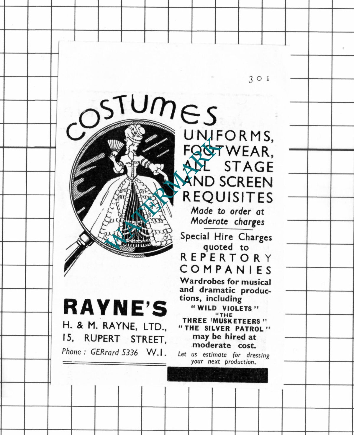 Rayne's Costumes H & M Rayne Ltd London Small Advert  - c.1937 Clipping / Print