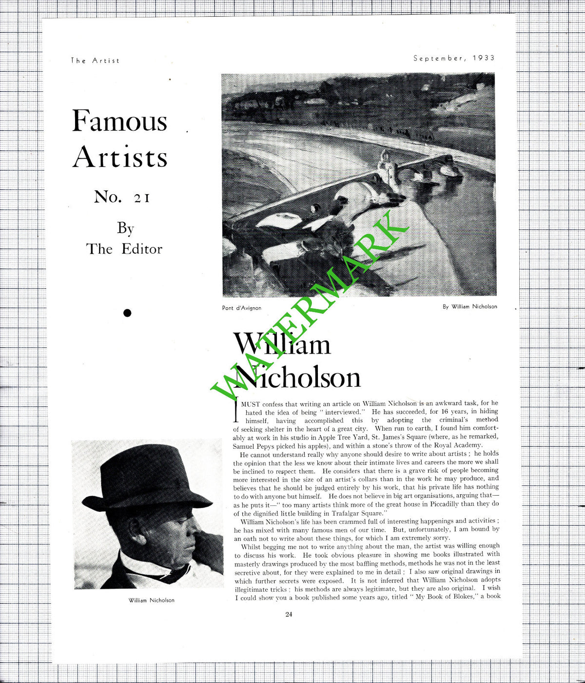 William Nicholson Artist - 1933 Article