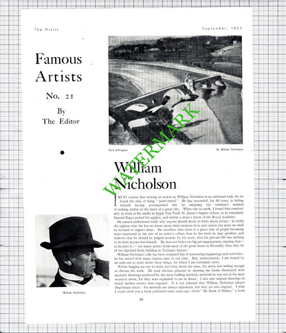 William Nicholson Artist - 1933 Article