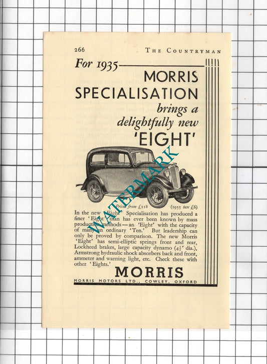 Morris Eight Car Advert   - 1934 Small Advert