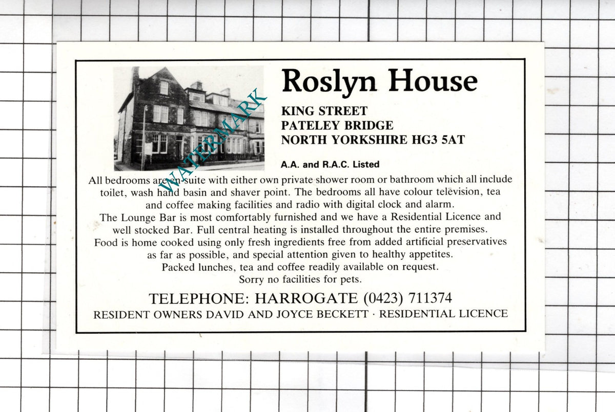 Roslyn House Pateley Bridge North Yorkshire David Beckett  - c.1980  Advert