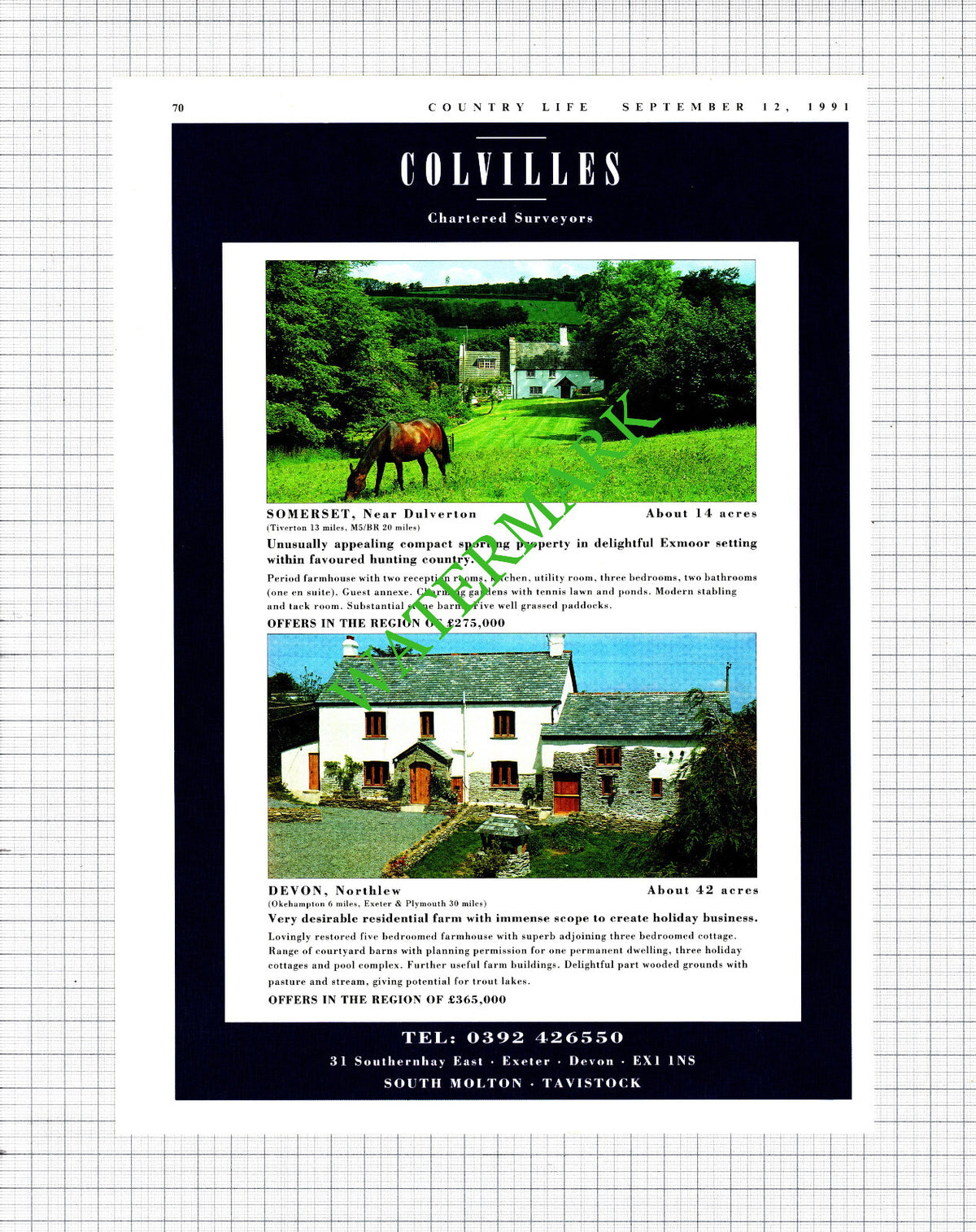 St George's Hill Weybridge Dulverton Somerset Northlew Devon  - 1991 Cutting