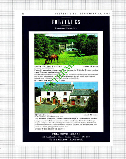 St George's Hill Weybridge Dulverton Somerset Northlew Devon  - 1991 Cutting
