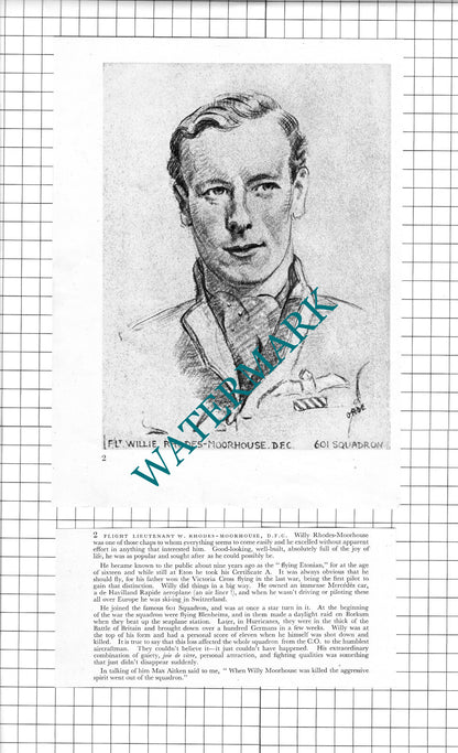 F/L Willie Rhodes-Moorhouse /  S/Ldr AG Malan WW2 - 1942 Book Print & Short Text