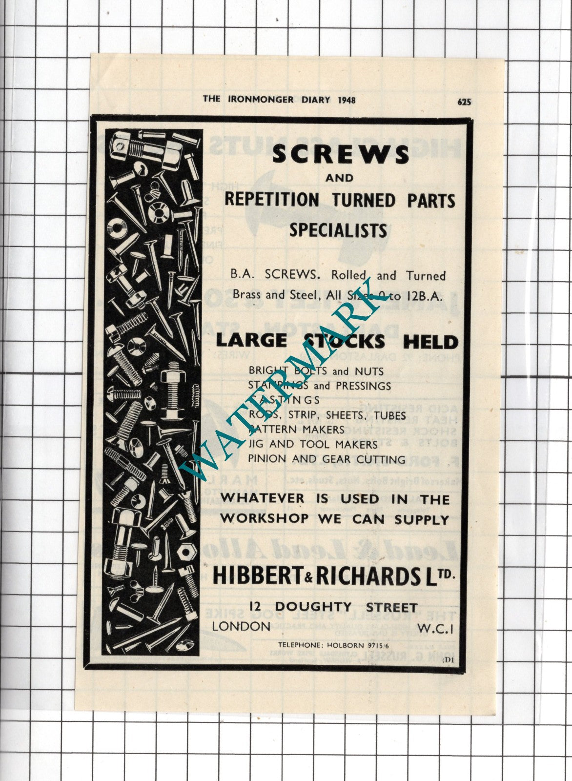 Hibbert & Richards Ltd Doughty Street London WC1  - 1948 Advert