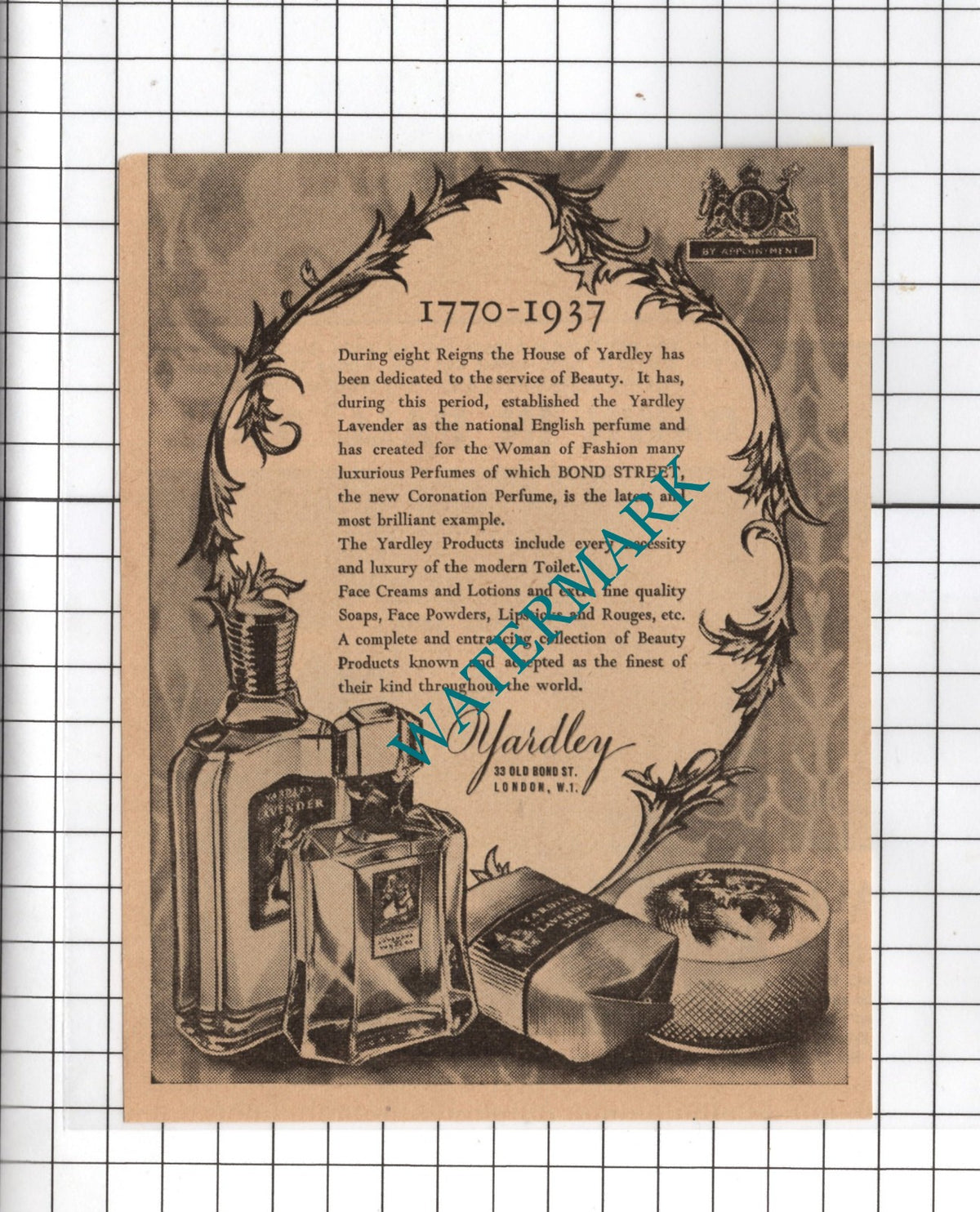 Yardley London Eight Reigns  - 1937 Small Advert