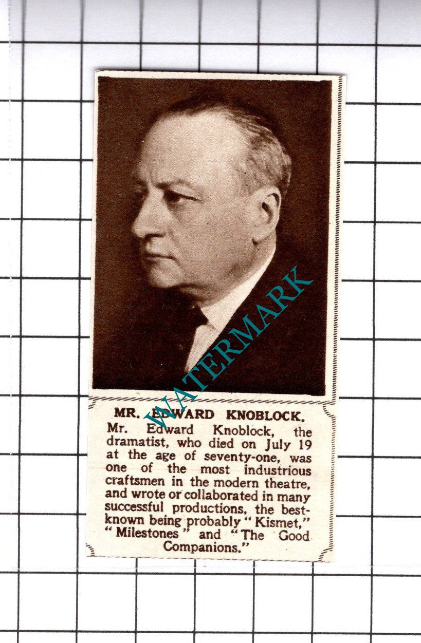 Mr Edward Knoblock Dramatist Obituary    -  1945 SMALL Cutting