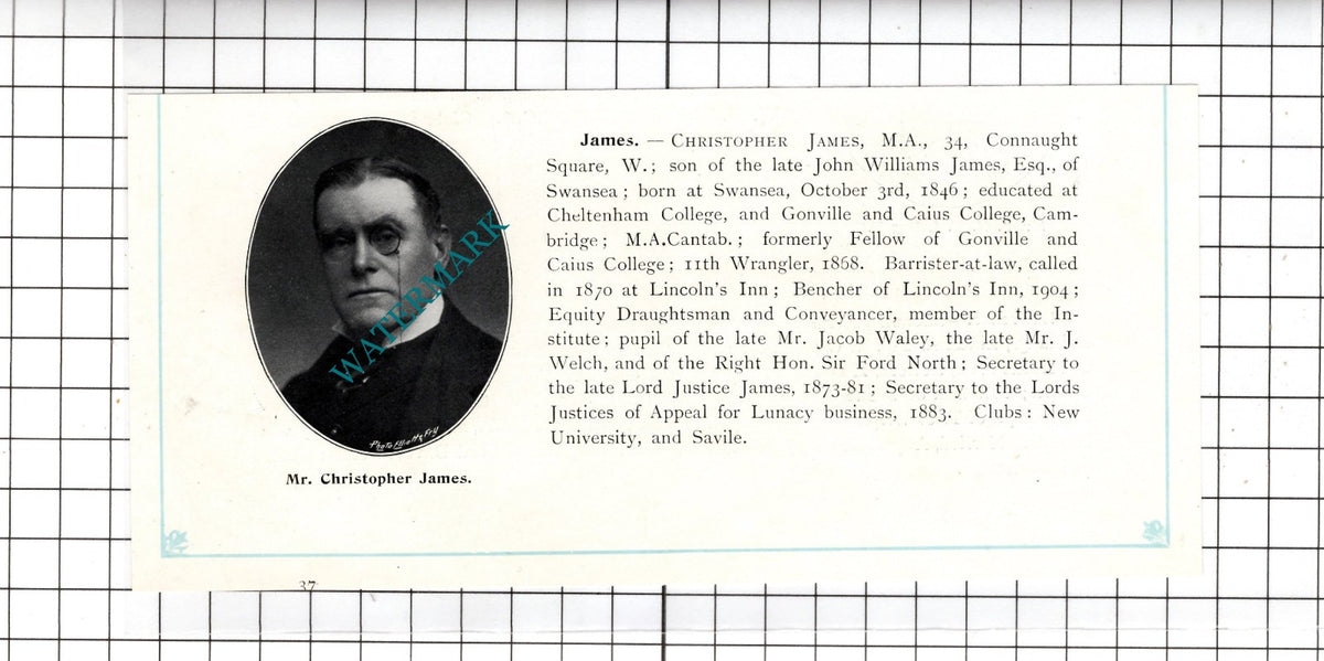 Mr Christopher James  Swansea Wales -c.1905 Clipping
