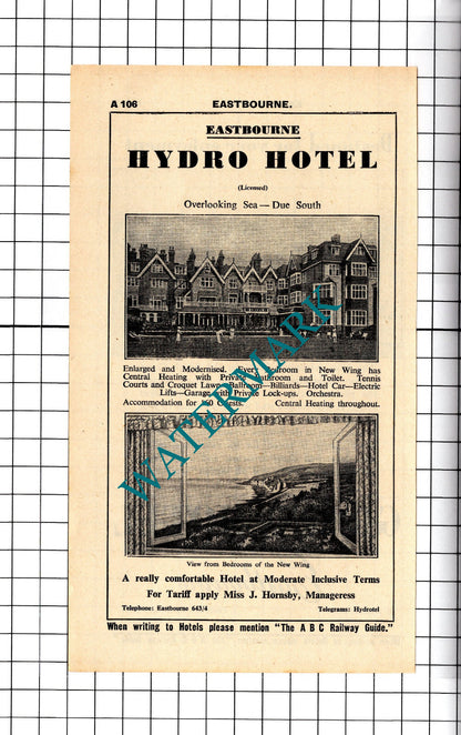 Hydro Hotel Eastbourne  Hornsby / Grand Hotel Beattie Advert - 1958 Cutting