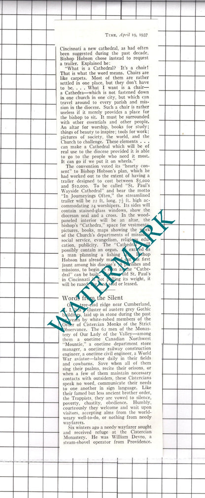 Rt Rev Henry Wise Hobson Southern Ohio Bishop Hobson  1937 Double-Sided Clipping