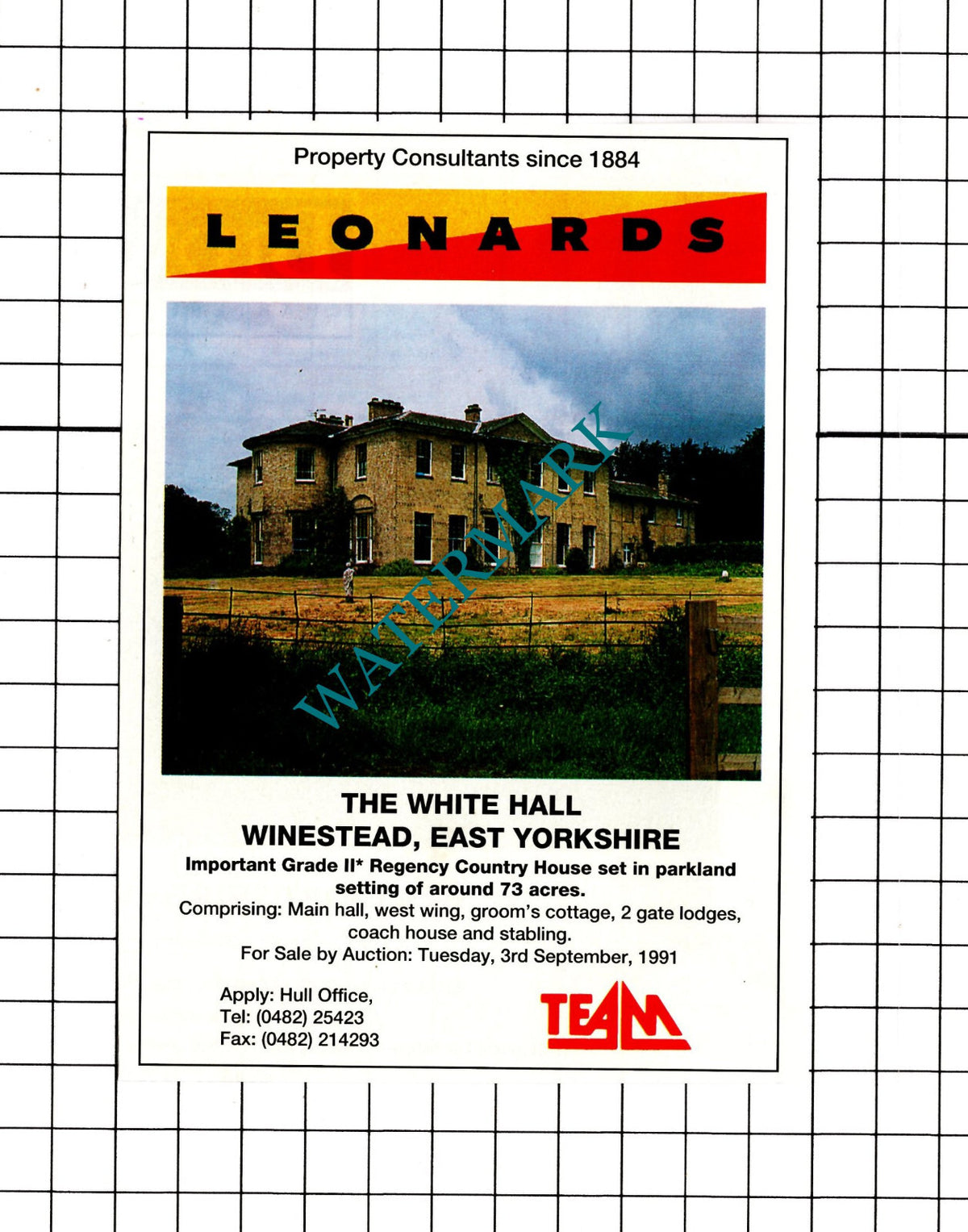 The White Hall Winestead East Yorkshire  Sale Advert - 1991 Clipping / Print