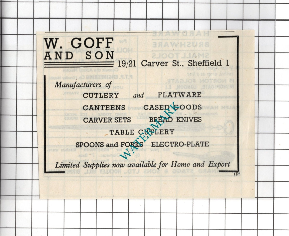 W Goff and Son Sheffield -  1948 Small Advert