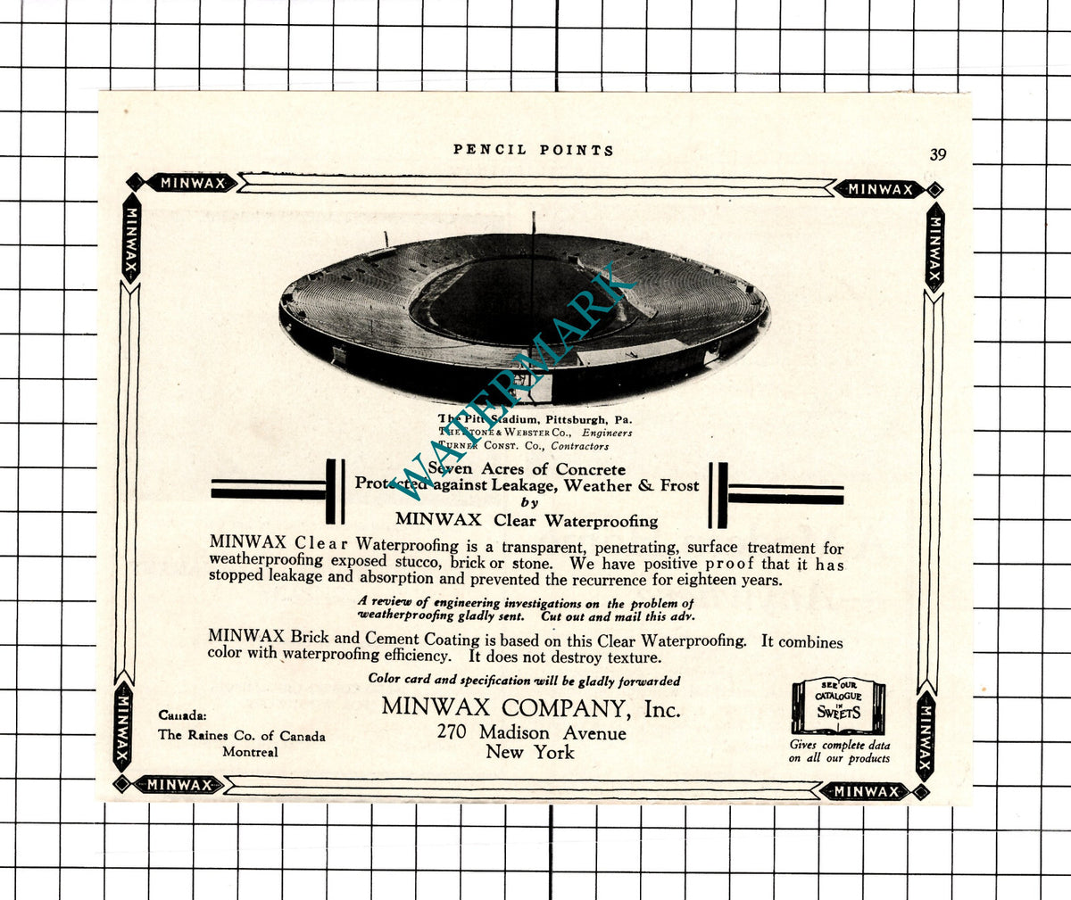 The Pitt Stadium Pittsburgh Minwax Company New York - 1926 Small Advert