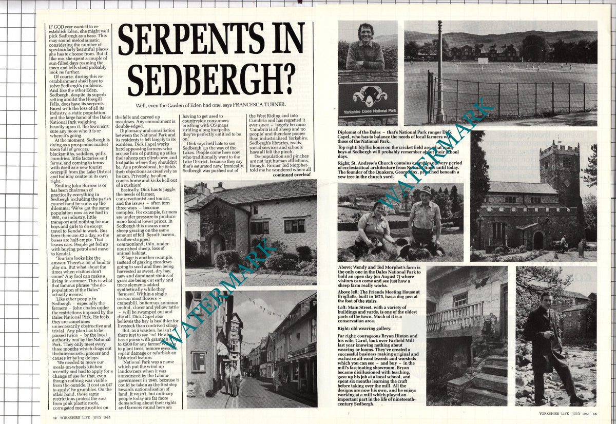 Sedburgh Cumbria Dick Capel Ted Morphet  Bryan Hinton Frankland - 1985 Article