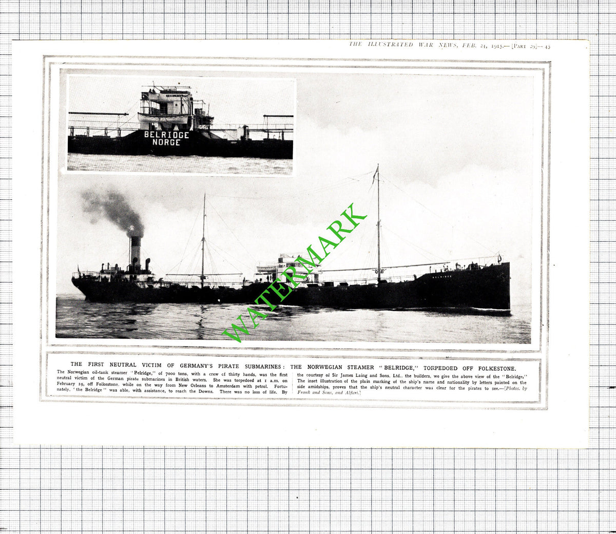 Ship BELRIDGE / White City Birmingham Footballers Battalion WW1 -1915 Cutting