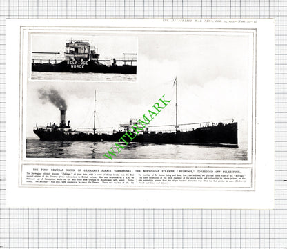 Ship BELRIDGE / White City Birmingham Footballers Battalion WW1 -1915 Cutting