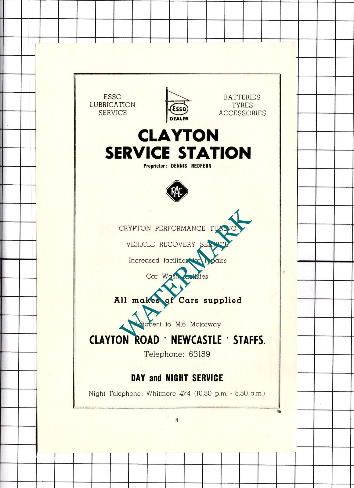 Dennis Redfern Clayton Service Station  Newcastle Under Lyme- 1964 Advert