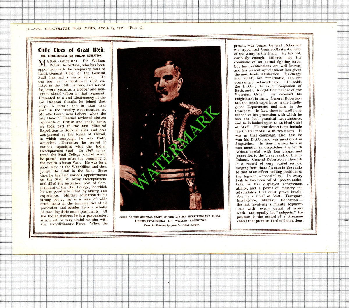 M A Belianine Russian Singer / Lt Gen Sir William Robertson- 1915 Cutting