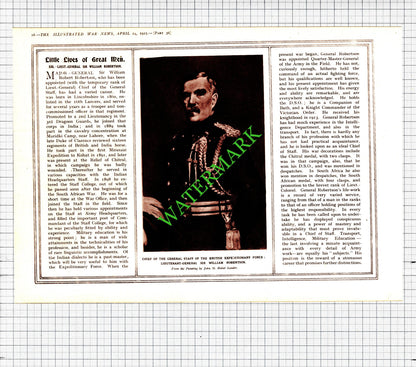 M A Belianine Russian Singer / Lt Gen Sir William Robertson- 1915 Cutting