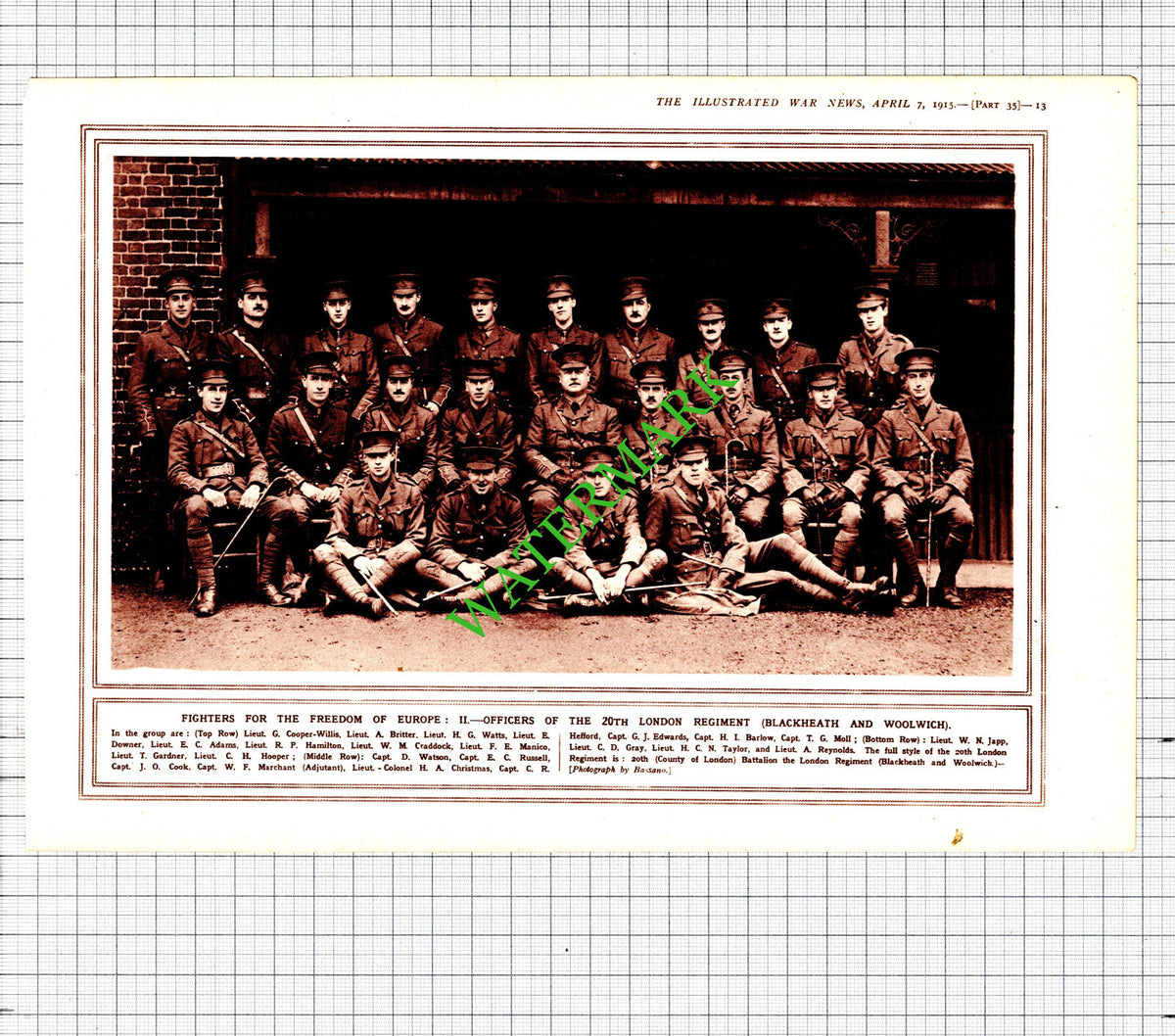 20th London Regiment Britter Manico Moll Japp Cooper-Willis WW1 - 1915 Cutting