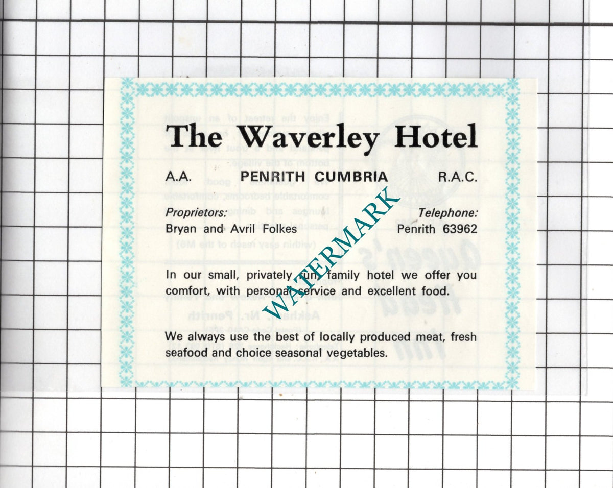 Queen's Head Inn Askham Cumbria Askew / Waverley Hotel  Penrith - c.1975 Advert