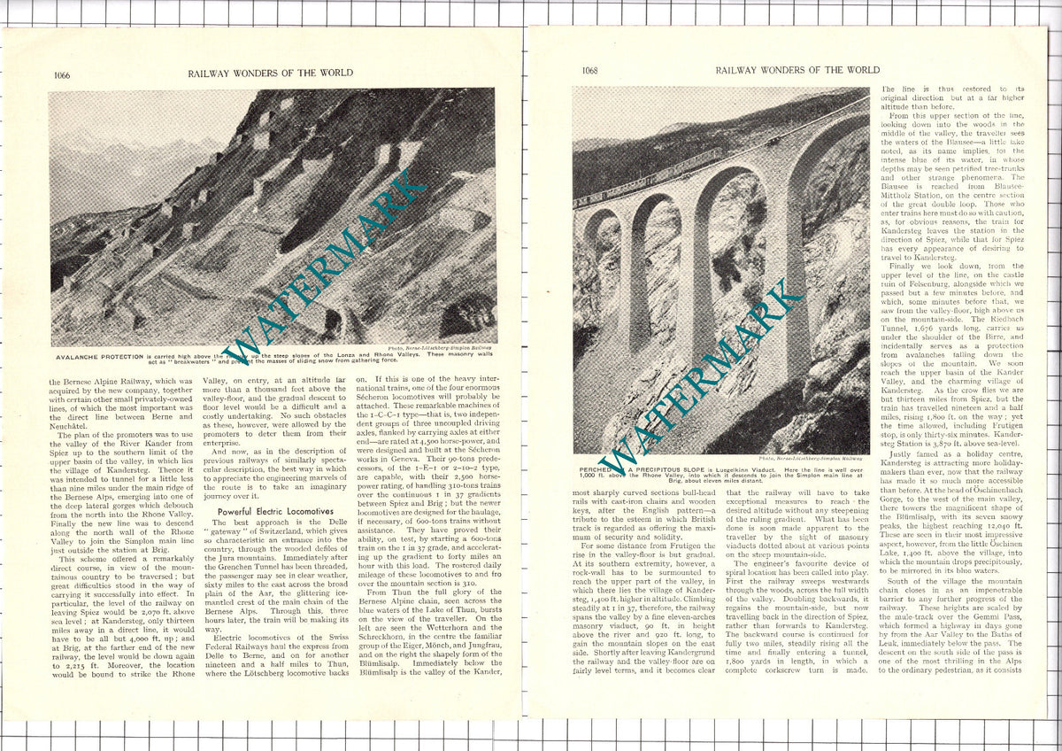 The Lotcshberg Line Swiss Railway Switzerland  - 1930's Article / Print