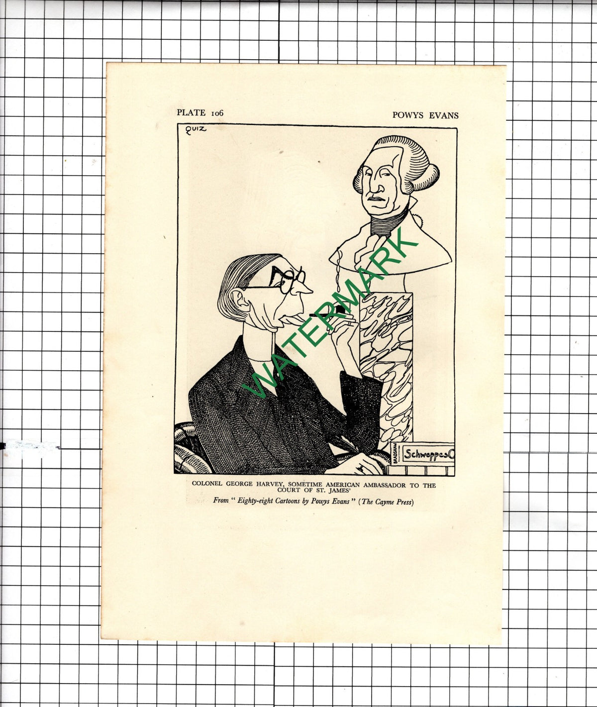 Prof Henry Tonks Powys Evans Caricature / Col George Harvey  - 1928 Illustration