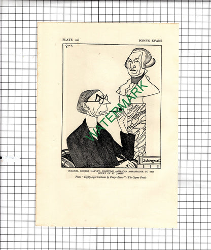 Prof Henry Tonks Powys Evans Caricature / Col George Harvey  - 1928 Illustration