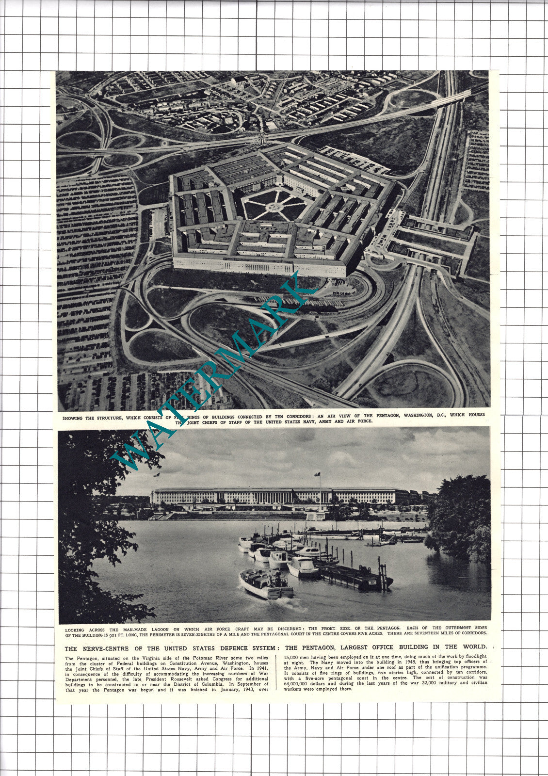 The Pentagon Washington DC USA- 1950 Clipping / Print