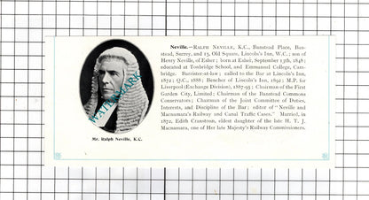John Watson Moyses Stockton  / Ralph Neville KC Esher Surrey - c.1905 Clipping