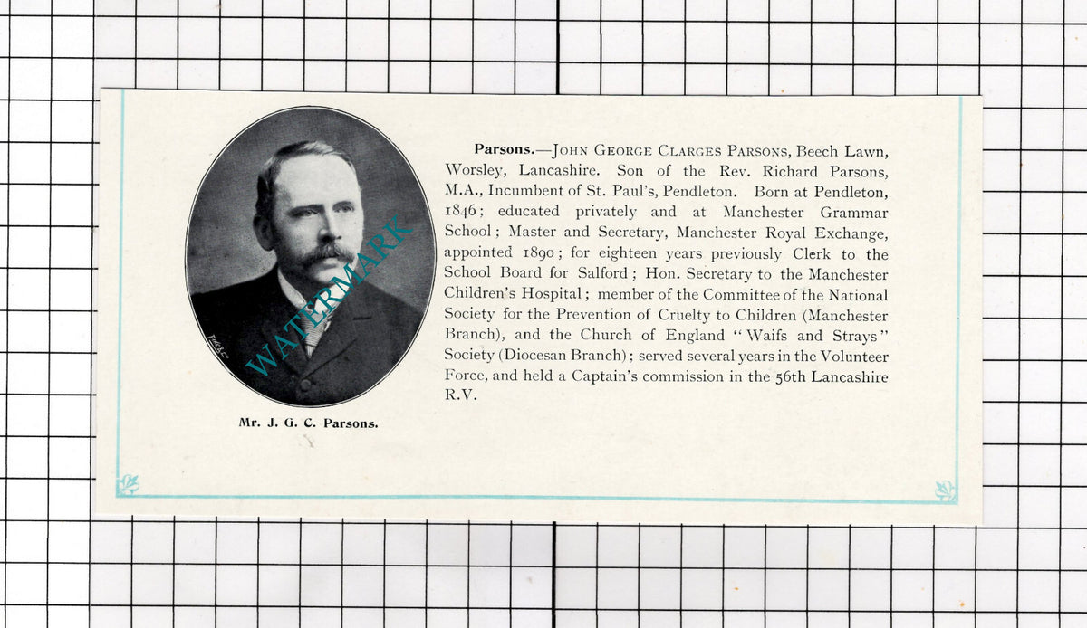 John George Clarges Parsons Worsley /  Frederic Bourne Ross - c.1900 Cutting