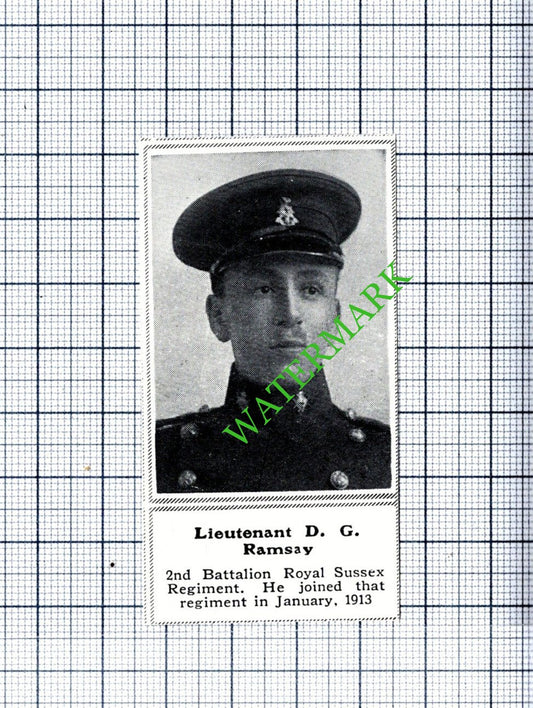 Lt D G Ramsay 2nd Batt Royal Sussex Reg Great War WW1 - 1915 SMALL Cutting