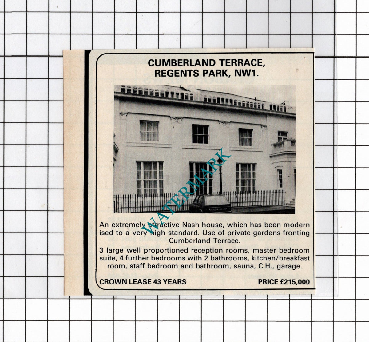 Cumberland Terrace Regents Park London  NW1  House Sale Advert - 1980 Clipping