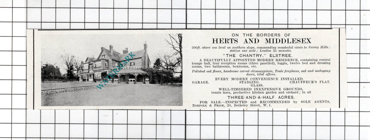 The Chantry Elstree Hertfordshire - 1925 Small House Sale Advert