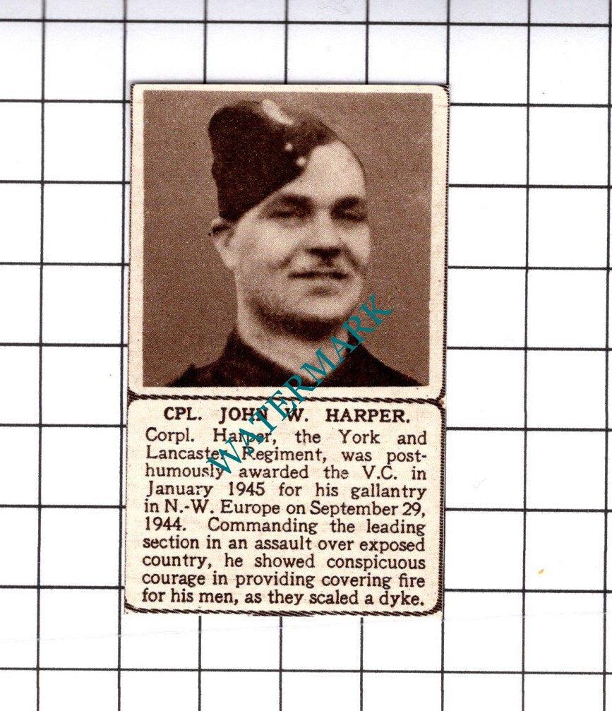 Cpl John W Harper York and Lancaster Regiment WW2  -  1945 SMALL Cutting