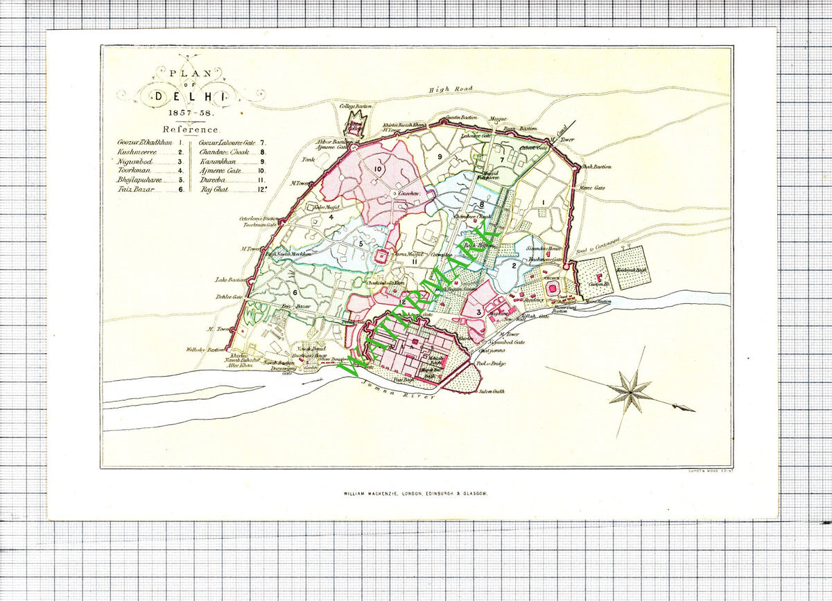 Map Plan Of Dehli India - c.1887 Print