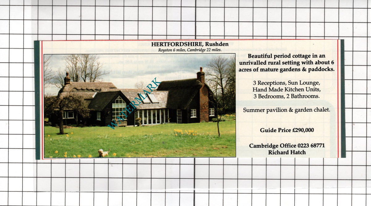 Rushden Hertfordshire House Sale Advert - 1991 Cutting